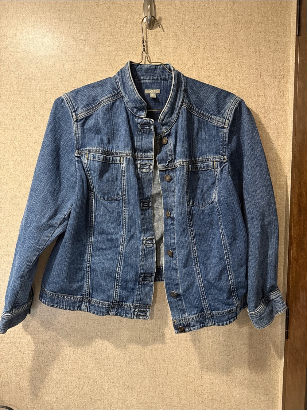 J. Jill 1X Denim Jacket Blue Stretch button front with Mandarin Collar Plus Size